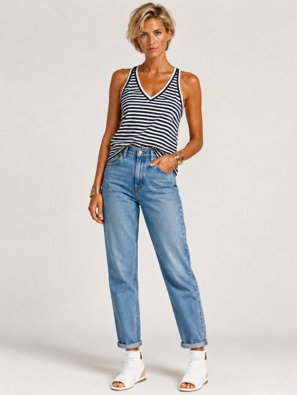 Maeve by Anthropologie,high V-Neck,Knit Tank Top Striped,Size M,Navy/white